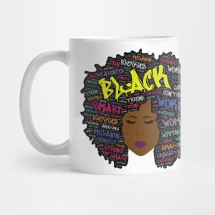 Woke Black Queen Words In Afro Hair Graffiti Font Mug